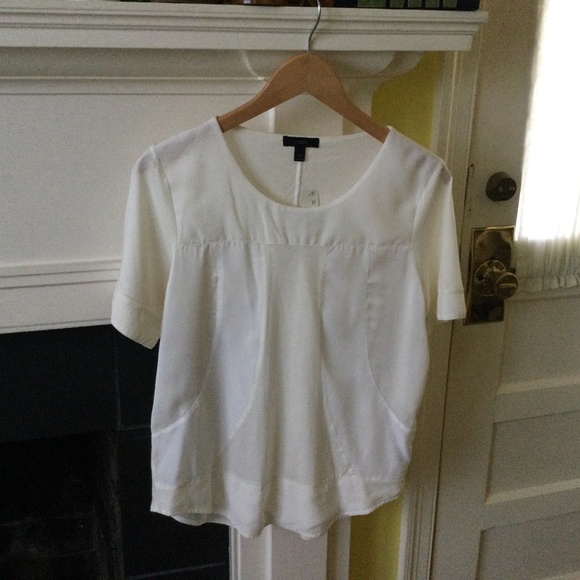 NWT J.Crew Seamed Panel Tee Ivory Shirt Sleeve Mixed Media - Sz Medium - Picture 5 of 13